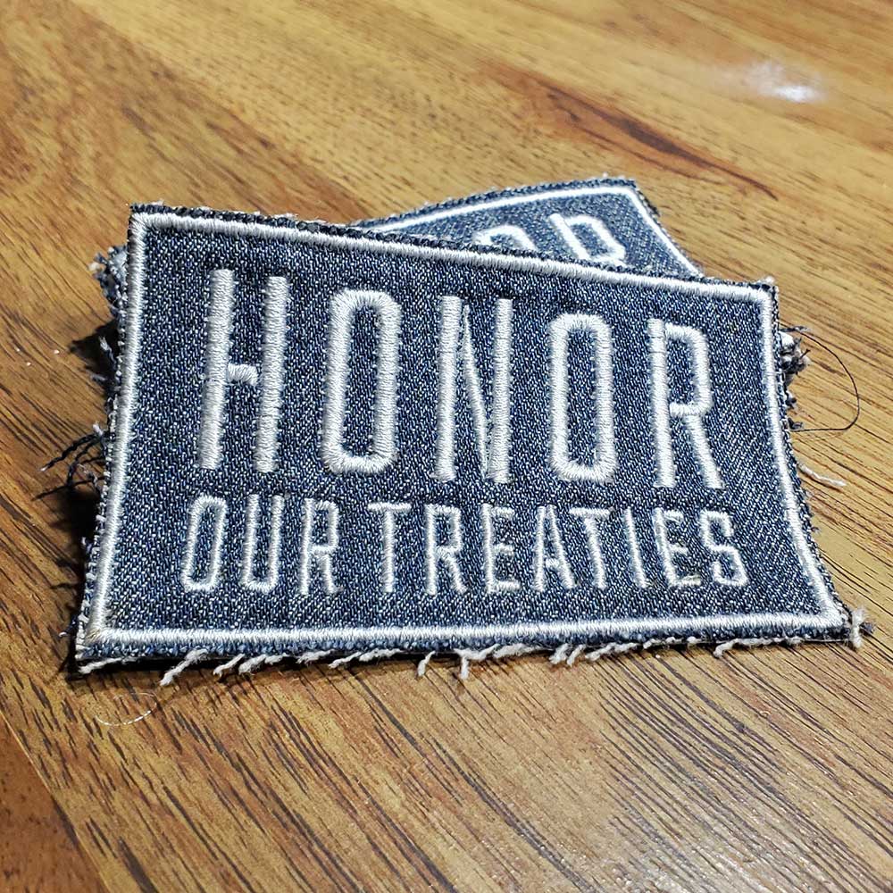 Honor Our Treaties Patch - White On Blue Denim