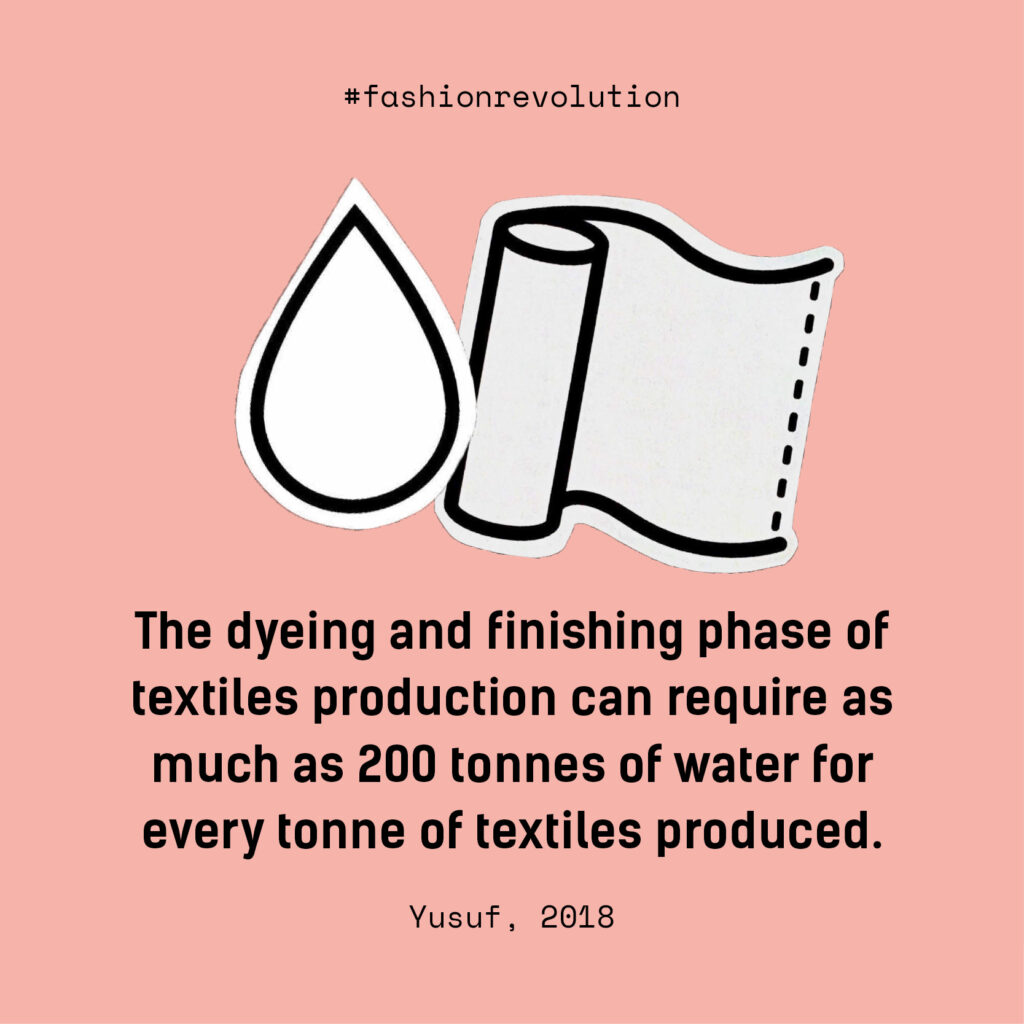 The dyeing and finishing phase of textiles production can require as much as 200 tonnes of water for every tonne of textiles produced.